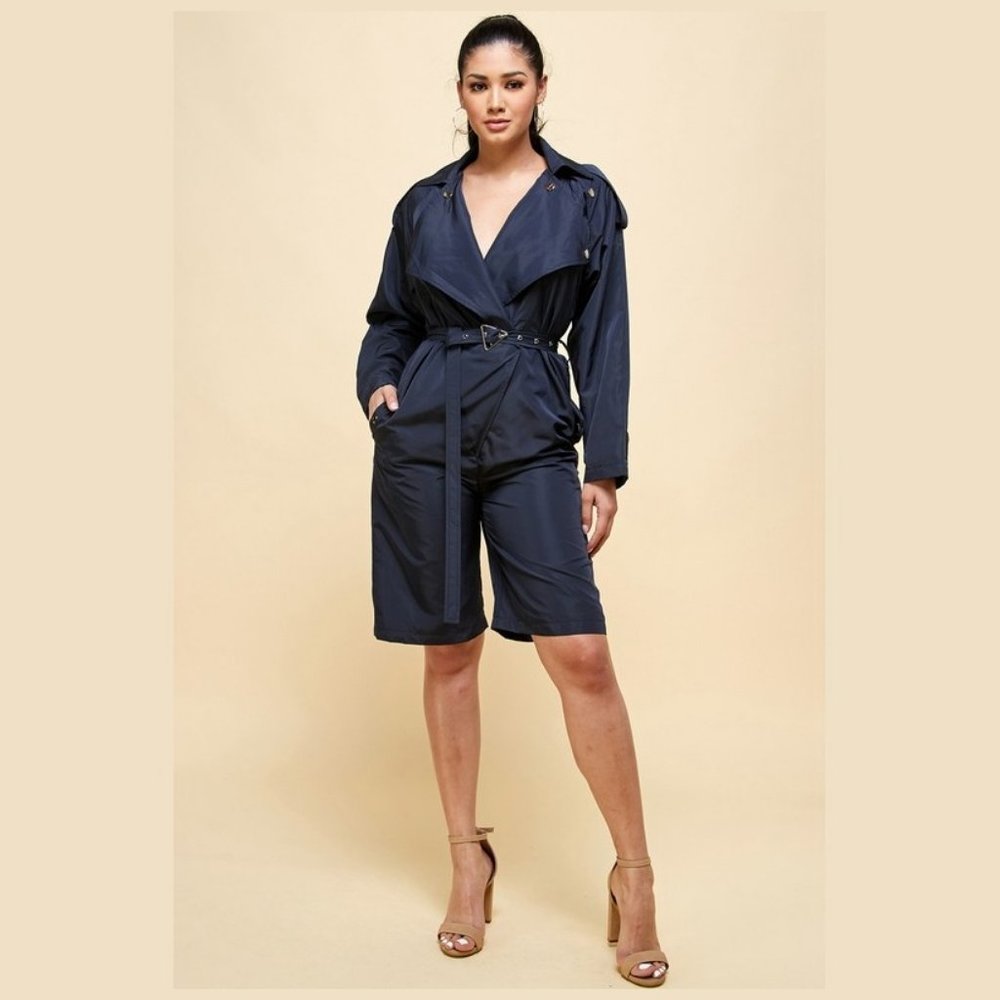 Trench Style Romper - Navy